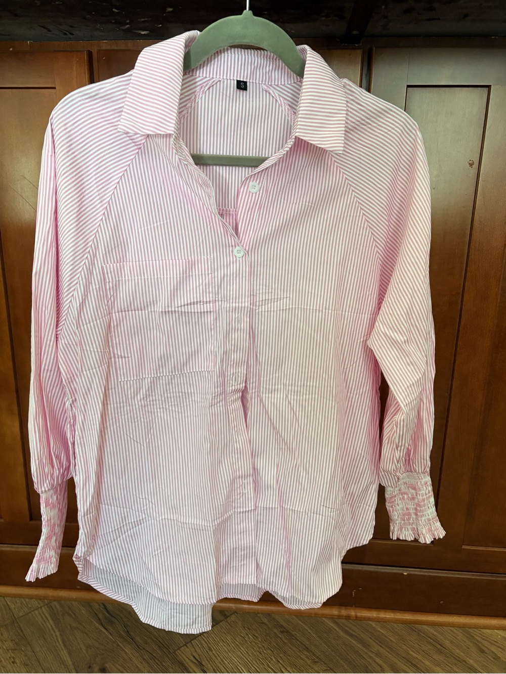 Pink & White Striped Button-Up Blouse